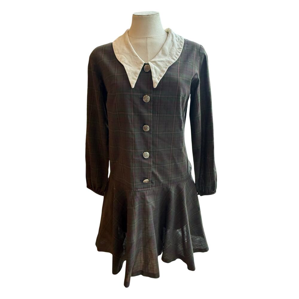Vicky Vaughn Juniors Plaid Collared Dropwaist Dress Schoolgirl Size Small 1970s